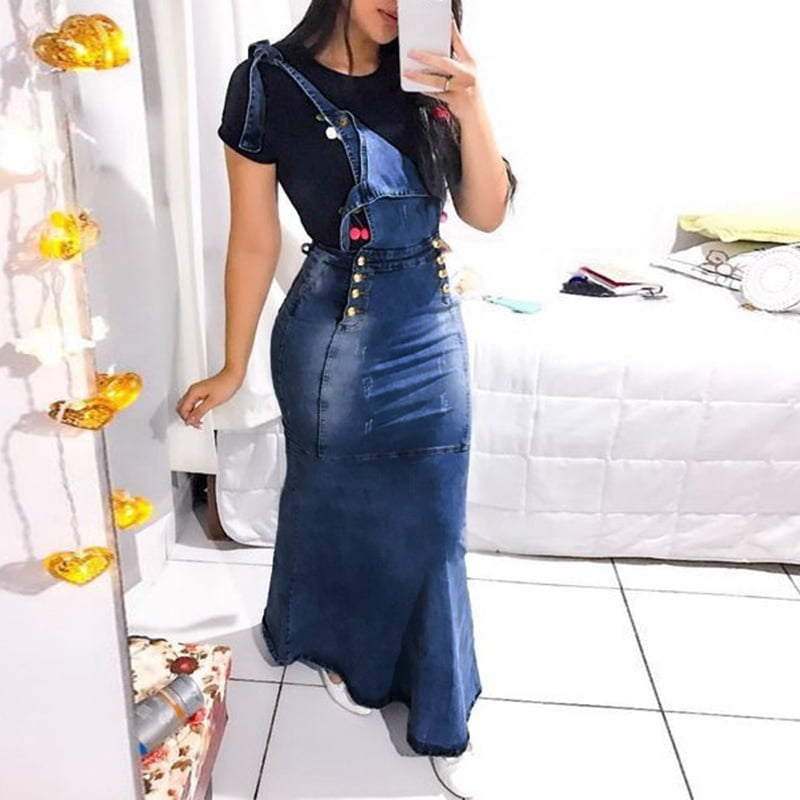 female long denim overall suspender skirt dress