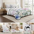 thumbnail image 6 of Full Quilt Set 78''x90'', Pink Blue Spring Floral Lightweight Bedspread Coverlet Set with 2 Pillow Shams, Watercolor Elegant Botanical Breathable All Season Quilt Bedding for Bedroom/Guest Room, 6 of 9