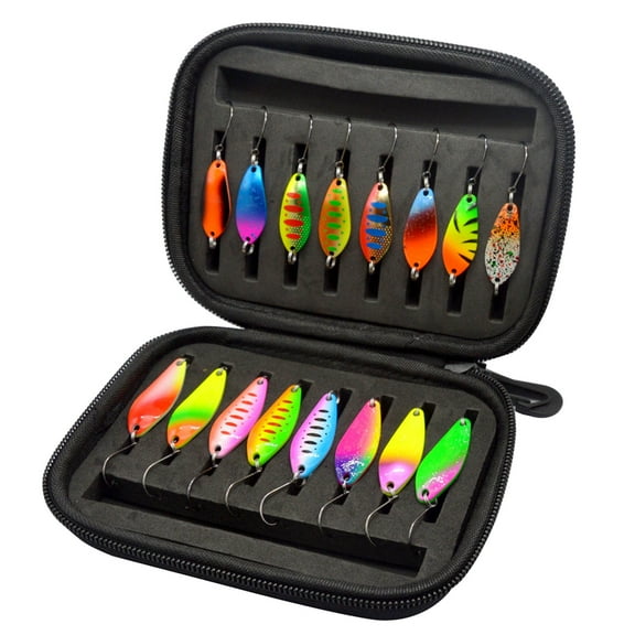BELOWSYALER 16Pcs Colorful Metal Spinner Baits Set Trout Fishing Lures Sequins Baits with Hook Hard Metal Baits Crankbaits Endurin