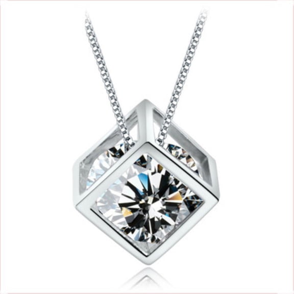 925 Sterling Silver Diamond Pendant Necklace Halo Solitaire Cubic Zirconia Ladies Necklace
