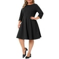 thumbnail image 4 of Women's Plus Size Office Dress 3/4 Sleeve 50s 60s Vintage Cocktail Dress Wear to Work Dresses 2X Black, 4 of 6