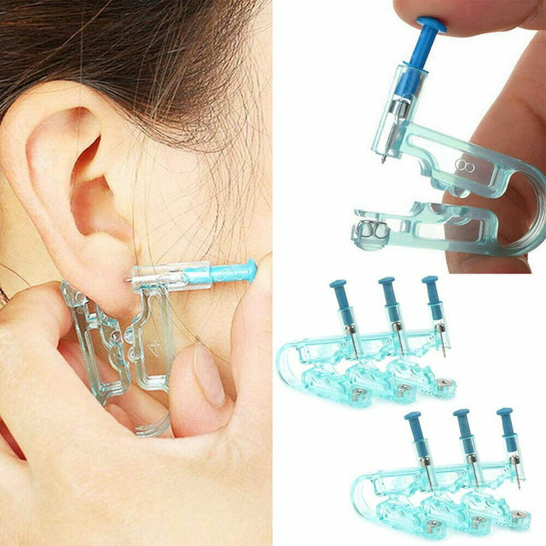 VOCOO Disposable Ear Piercing Kit,SET of 4 Self Ear Piercing Kit with Ear  Studs for Ears, Nose and Lips Blue 