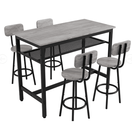 5-Piece Metal Bar Table Set 4 Stools Modern Counter Height Dining
