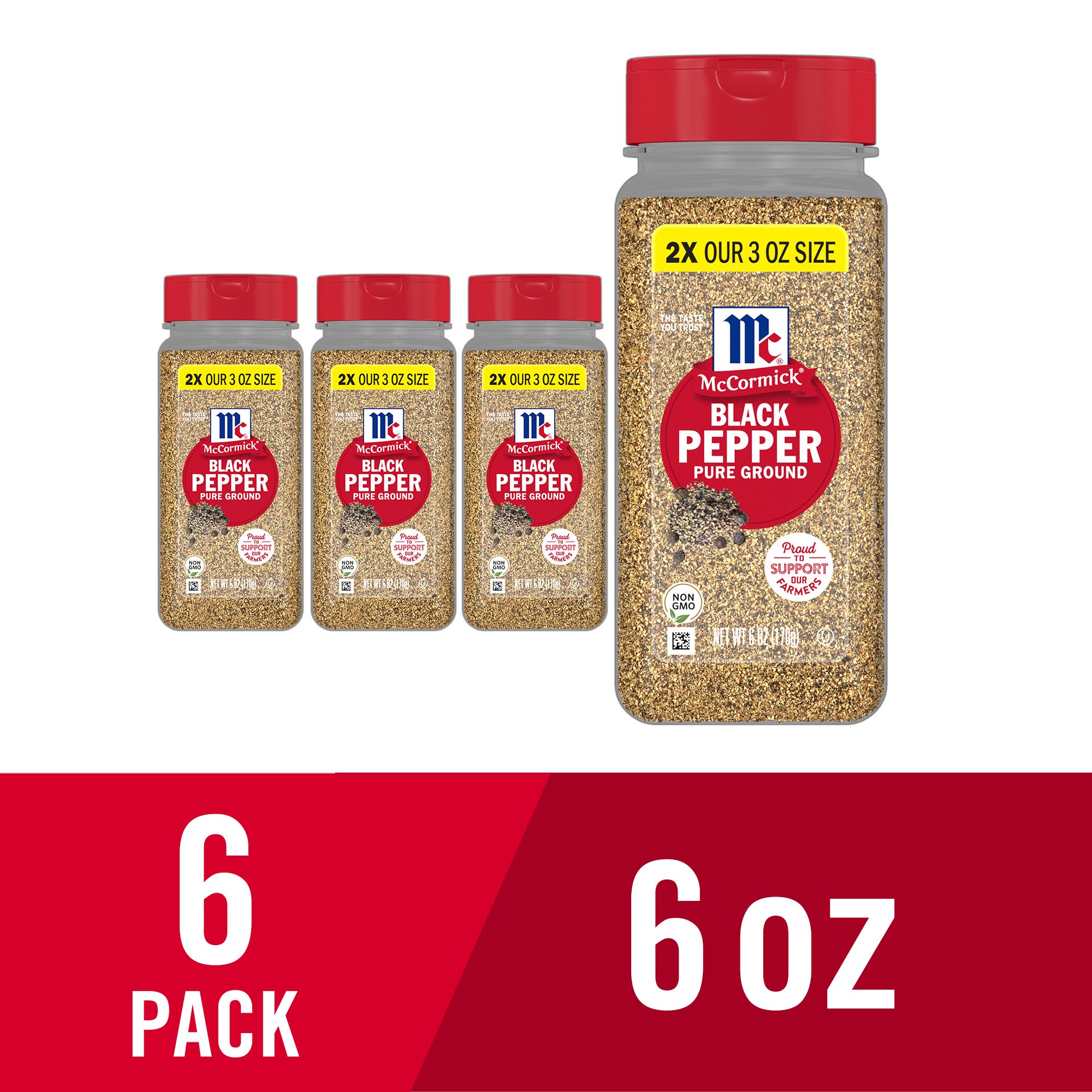 (6 pack) McCormick Kosher Pure Ground Black Pepper, 6.0 oz Bottle