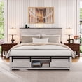thumbnail image 2 of Queen Bed Frame with Upholstered Headboard and Wood Platform, Storage Headboard with Charging Station and LED, Bed Frame with Pet Bed, No Noise, No Box Spring Needed, Easy Assembly, Antique White, 2 of 9
