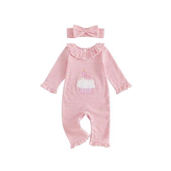 Cenuakty Girls Birthday Long Sleeve Striped Jumpsuit and Headband