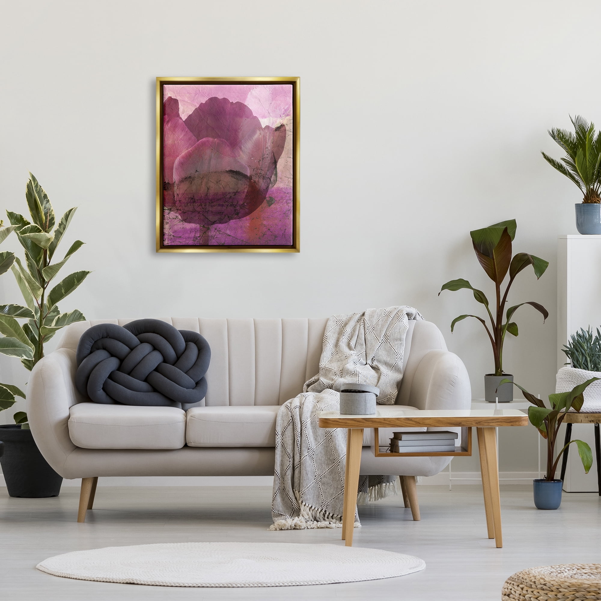Stupell Abstract Pink Distressed Tulip Collage Botanical & Floral Painting Gold Floater Framed Art Print Wall Art