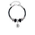 thumbnail image 2 of Delight Jewelry Silvertone Capital Letter - T - Pebble Disc - Mom Celtic Knot Leather Bead Bracelet, 7"+2" Extender, 2 of 4