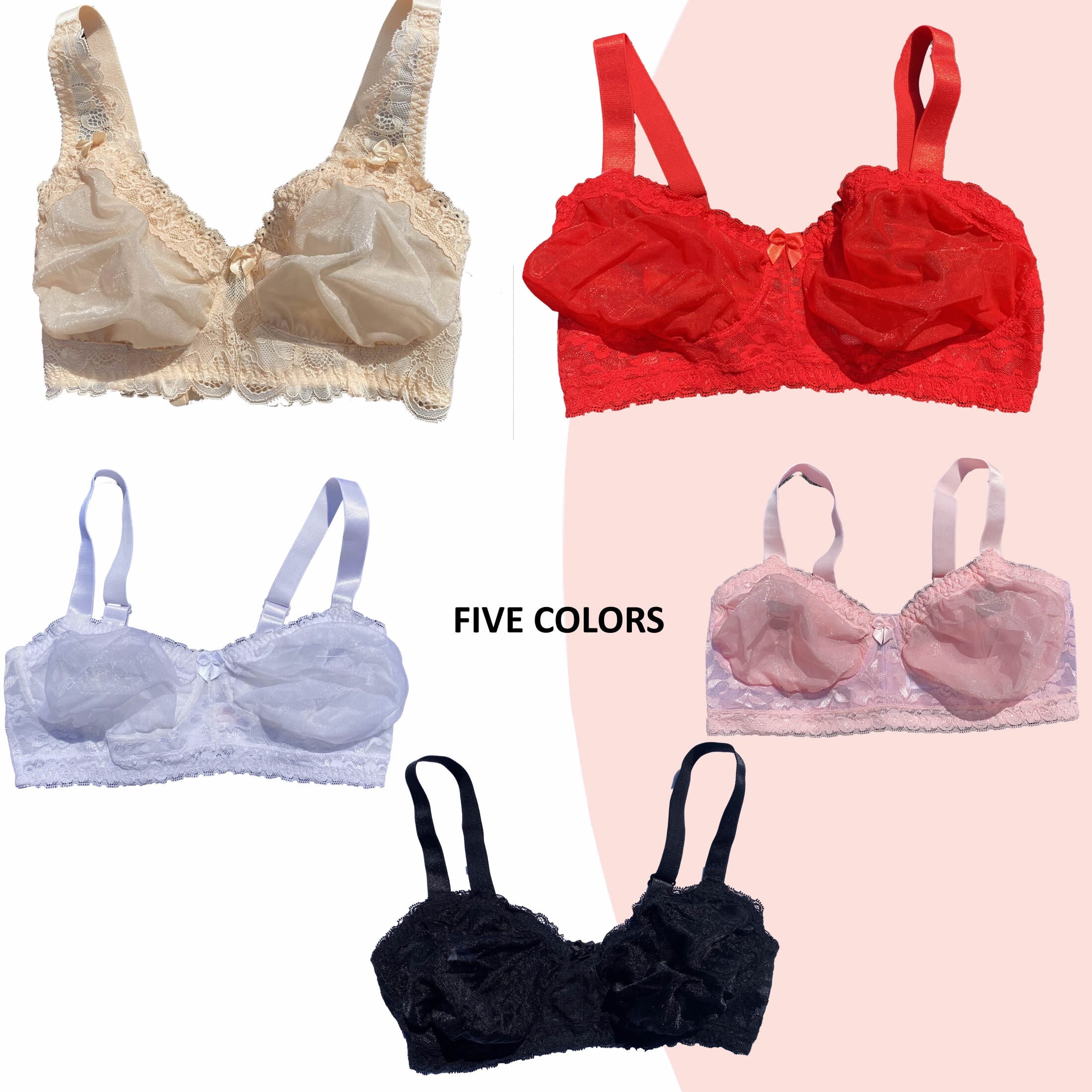 BIMEI Women’s Pocketed Mastectomy Bra with Lace | Sheer Pocket Bra for Breast Forms | Post-Surgery Prosthesis Bra | Wire-Free Support, Silicone Breast Form Holder,Red,46A