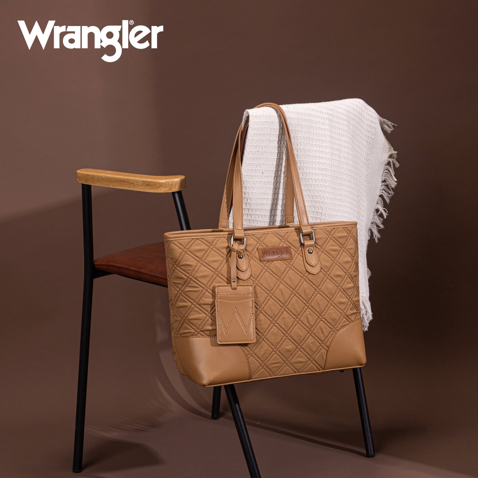 Wrangler Puffer Tote Bags for Women Medium Quilted Shoulder Bag for Work School Lifestyle Purse, Khaki