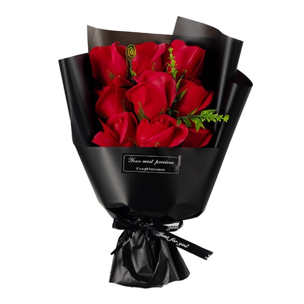 Ramo de rosas artificiales de 9 cabezas, hecho a mano, con jabón, ideal como decoración para aniversarios, cumpleaños, regalos para mujeres, madres, esposas y novias.