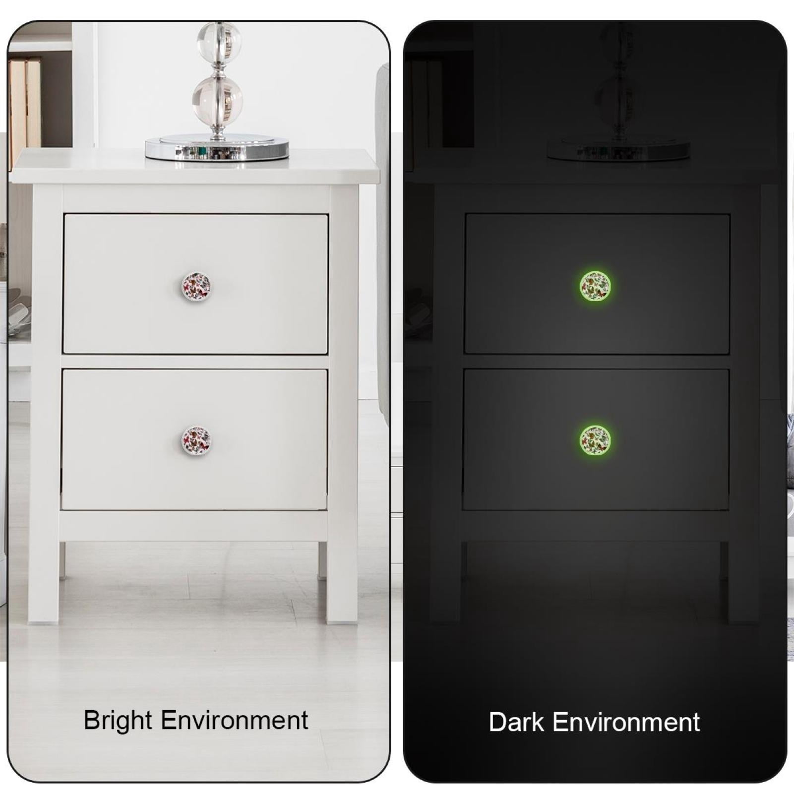 4PCS Round Butterfly Cabinet Fluorescence Knob Glowing in the Dark Furniture Drawer Pulls Handle with Screws