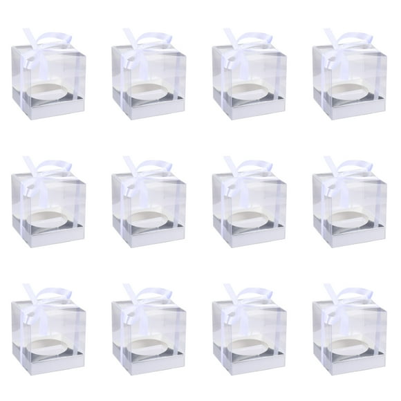 12pcs Transparent Cake Boxes PVC Cake Packaging Boxes Organizers with Ribbon