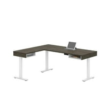 Bestar Pro-Vega L Shaped Adjustable Standing Desk in Walnut Gray and White