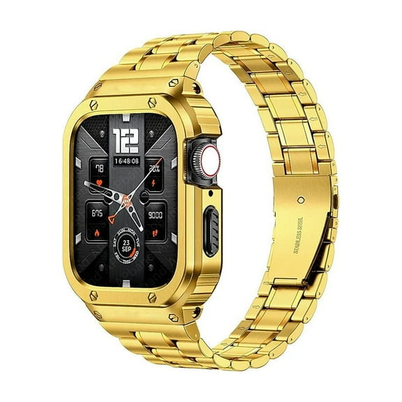 WorryFree Gadgets Metal Wristband for Apple Watch, Stainless Steel, Gold, 49mm