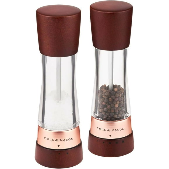 Cole & Mason Derwent Salt & Pepper Mill Gift Set, Chestnut Rose Gold Acrylic, 2-Piece, 19 cm, Grind Select