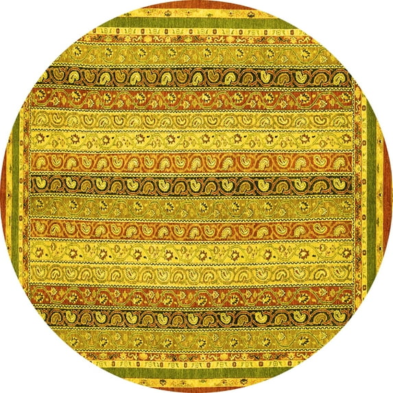 Ahgly Company Indoor Round Oriental Yellow Modern Area Rugs, 4' Round