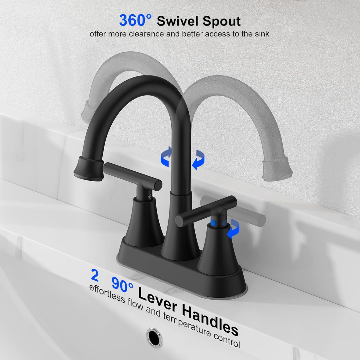 Zovajonia Bathroom Faucets for Sink 3 Hole,  4 inch Matte Black with Pop-up Drain and 2 Supply Hoses, Stainless Steel 2-Handle, for Sink Vanity