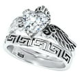 thumbnail image 3 of LaRaso & Co His Hers 3 Piece Trio Sterling Silver Black Wedding Band Engagement Ring Set 8/12, 3 of 6