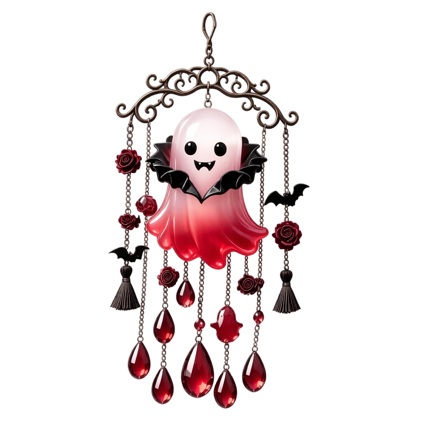 lhwanj Spooky Halloween Ghost Themed Acrylic Suncatcher Wind Chime with Crystal Beads for Window Garden Holiday Decor