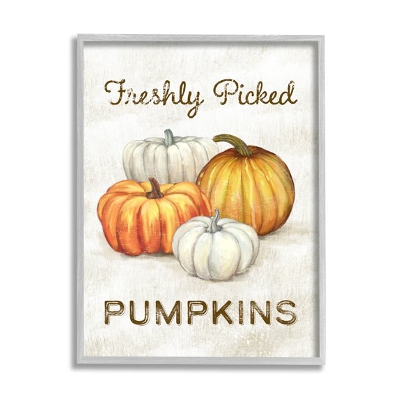 Stupell Industries Freshly Picked Pumpkins Phrase Orange White Pumpkin Harvest, 16 x 20,Design by Ziwei Li