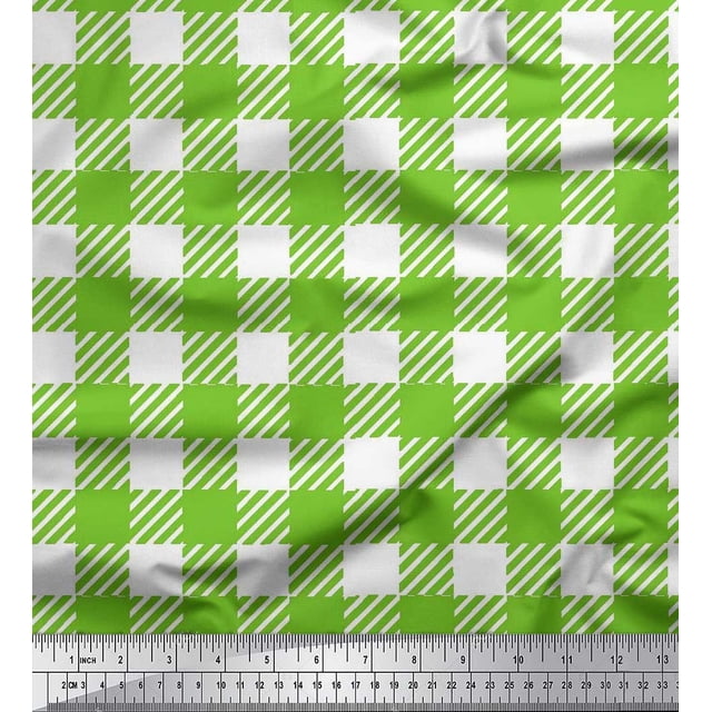 Soimoi Viscose Chiffon Fabric Gingham Check Print Sewing Fabric Yard 42 Inch Wide