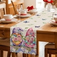 thumbnail image 5 of Blue Purple Gnomes Table Runner - 48 Inch Long Spring Vintage Hydrangea Flower Leaf Cotton and Linen Blended Dress Scarves Farmhouse Table Runner for Kitchen Dining, Coffee Table, 13" x 48", 5 of 8