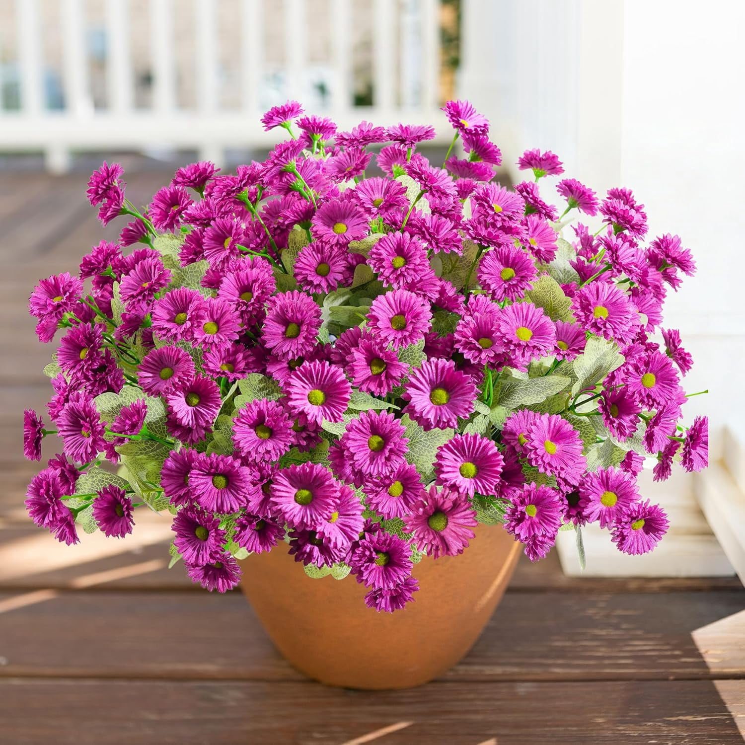 Artificial Flowers for Outdoors Spring Summer Outside Decor, 6 Bundles Fake Daisy Wild Silk Flowers UV Resistant Outdoor Faux Plants for Planter Front Door Porch Balcony Yard, Fuchsia