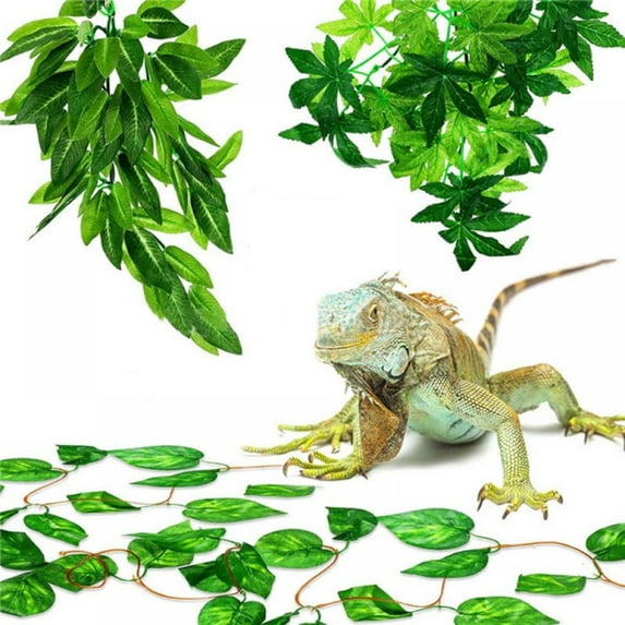 3Pcs Aquarium Reptile Plants Artificial Reptile Plants Reptiles Terrarium Leaves Plastic Reptile Habitats Amphibian Hanging Plants Decorations with Suction Cups for Hermit Crab Lizards Geckos Snake