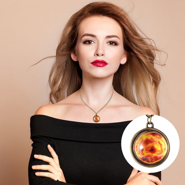 Collar para mujer, joyería para mujer, collar con colgante del sistema solar, collar de clavícula con cúpula de cristal de doble cara de galaxia.