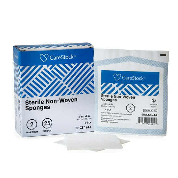CareStock Gauze Sponge, Cotton Dressing, Sterile 4-Ply, 4 x 4 in., 2 per Pack, 600 Packs, 1200 Total