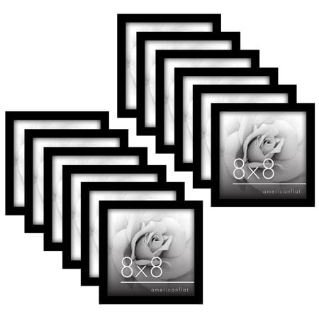 Americanflat 8x8 Picture Frame with Polished Plexiglass - Set of 12 - Signature Collection - Picture Frames with Engineered Wood - Gallery Wall Frame Set for Tabletop and Wall Display - Black