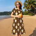 thumbnail image 4 of Picia Flowers And Gnomes Bees Pattern Women's Short Sleeve Summer Dress Pleated Loose Swing Knee Length Short Sleeve Swing Dresses, 4 of 6