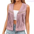 thumbnail image 2 of Lixiuxyad Women's Suede Fringe Vest Western Cowgirl Sleeveless Open-Front Tassel Cropped Tops,Pink, 2 of 7