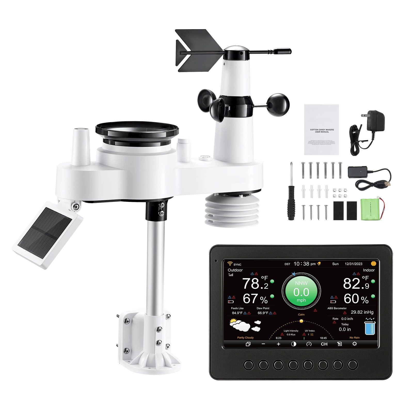 Dranite 7-in-1 Wi-Fi Weather Station with 7" TFT Display | Wireless Solar Outdoor Sensor,Rain Gauge Real-Time Forecast,Wind Speed/Direction,Temp,Humidity & Rainfall Monitoring Indoor/Outdoor Use