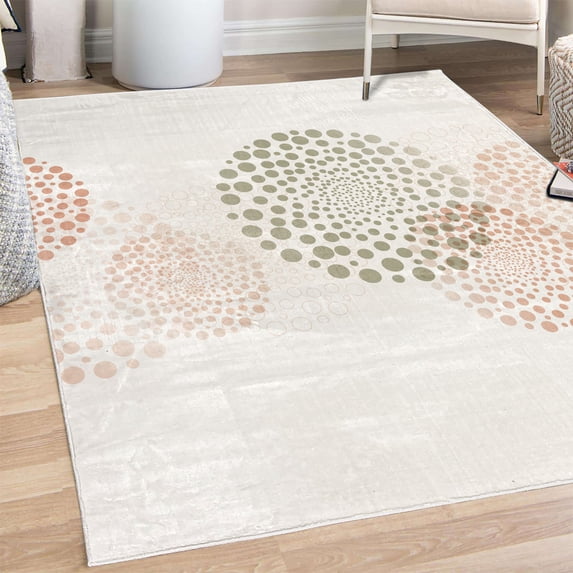 Abstract Decorative Rug, Modern and Cool Design Surreal Dots Like and Circled Design Art, Quality Carpet for Bedroom Dorm and Living Room, 6 Sizes, Pale Almond, by Ambesonne