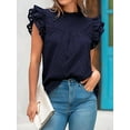 thumbnail image 3 of FreshPretty Casual Summer Tops for Women Short Ruffle Sleeves Shirts Crew Neck Hollow Out Lace Embroidered Blouses, 3 of 7