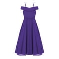 thumbnail image 2 of Mufeng Kids Girls Off Shoulder Long Dress Bridesmaid Wedding Pageant Flower Dress Pageant Formal Gowns Purple 16, 2 of 6