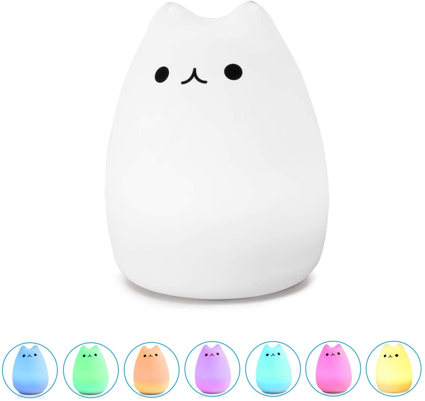Kids Night light cat soft silicone LED 7 colors USB rechargeable bedside 