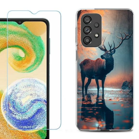 Shockproof Fashion Phone Case for Samsung Galaxy A23 5G, with Tempered Glass Screen Protector, by OneToughShield ® - Deer Autumn