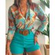 thumbnail image 1 of Puntoco Conjunto de dos piezas para mujer, tops estampados de manga larga con cuello en V, traje informal corto sólido, liquidación Puntoco Puntoco-798, 1 of 6