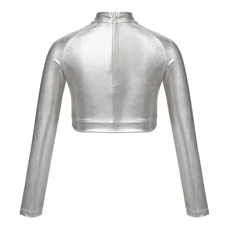 Chase A Feeling Silver Long Sleeve Sequin Crop Top