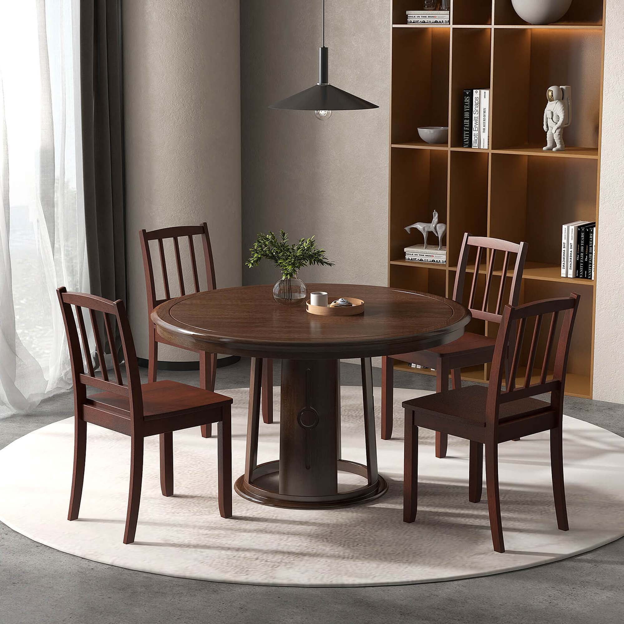 Costway Wood Dining Chair Set of 2 with Rubber Wood Legs Curved Backrest for Kitchen Brown