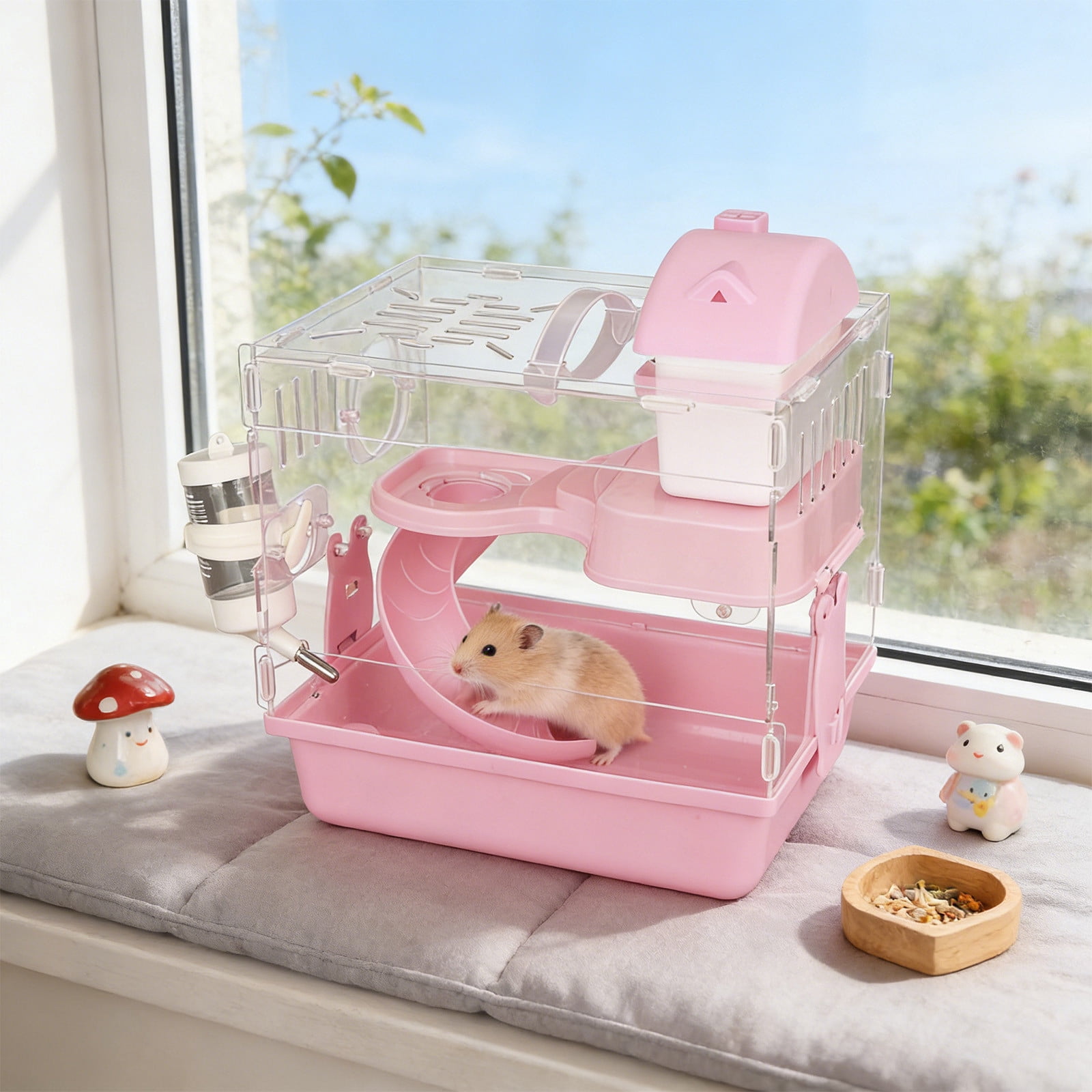 Hamster House,Hamster Platform,Acrylic Transparent Hamster Cage with Pull Out Tray, Ventilated Small Pet Habitat, for Indoor Hamster Enclosure Easy Clean(MulticolorB)