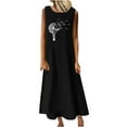 thumbnail image 1 of Robes d'Été en Coton et Lin pour Femmes, Col Rond, Imprimé, Sans Manches, Robe Débardeur Décontractée, Ample, Fluide, Maxi de Plage, 1 of 4