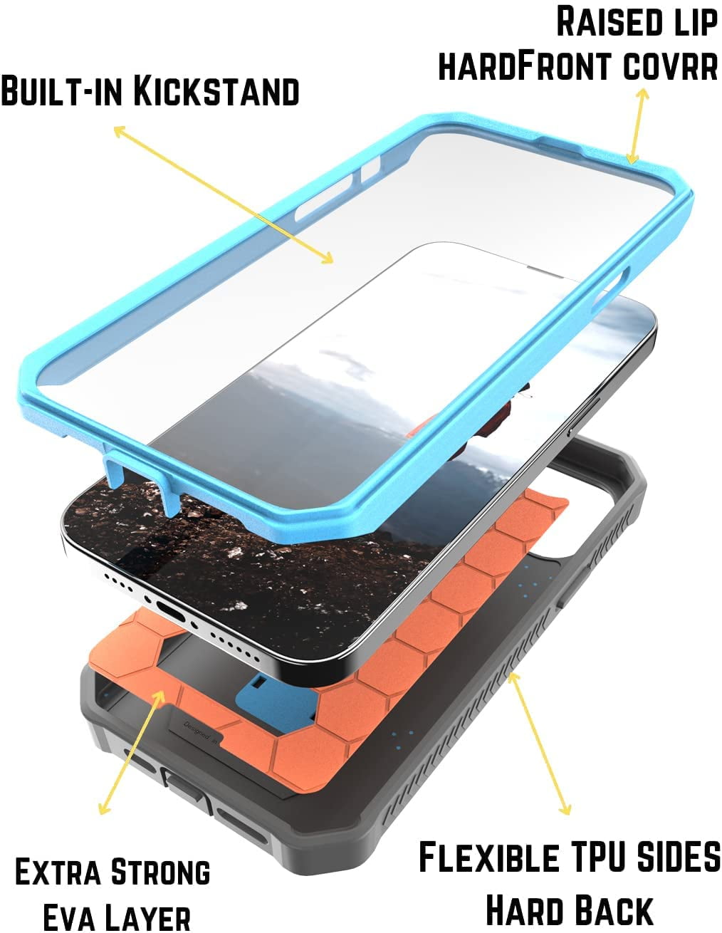 CaseBorne ArmadilloTek V Case for iPhone 13 Pro with Built-in Screen Protector & Kickstand Full-Body Multi-Layer Rugged - Blue