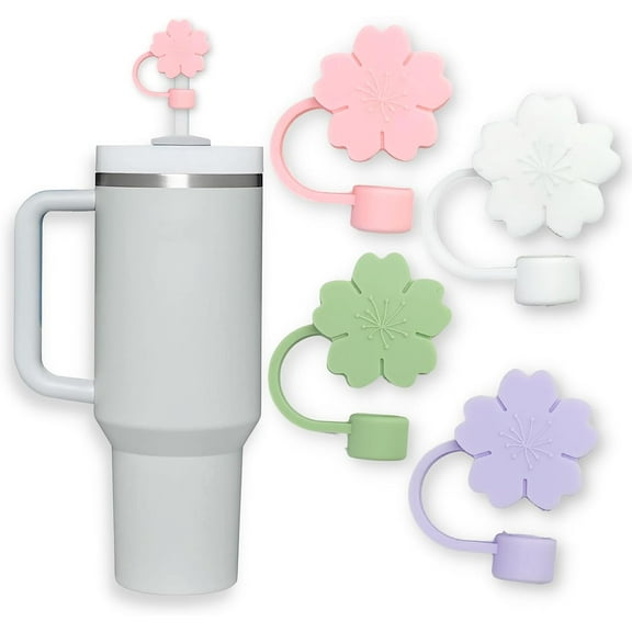 4PCS 10mm Flower Straw Covers Compatible with Stanley 30&40 Oz Tumbler, Flower Cute Shape Straw Covers, Straw Protectors Cap, Straw Cover/Straw Toppers/Reusable Straw Protector Cover for 10mm Straws
