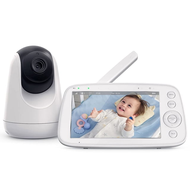 Monitor de bebé HiPP, monitor de vídeo 720P de 5 pulgadas con cámara con zoom panorámico, monitoreo visual y de audio, visión nocturna infrarroja y monitor térmico, conversación bidireccional, alcance