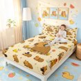 thumbnail image 2 of Manfei Vinrage Boba Capybara Fitted Sheet Queen, Flower Animal Bedding, Mustard Yellow, 3pcs, 1 Fitted Sheet and 2 Pillowcases, 2 of 6