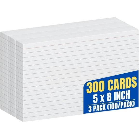 1InTheOffice Index Cards 5x8 Ruled, White Ruled Index Cards, 5" x 8" 100/Pack, 3 Pack